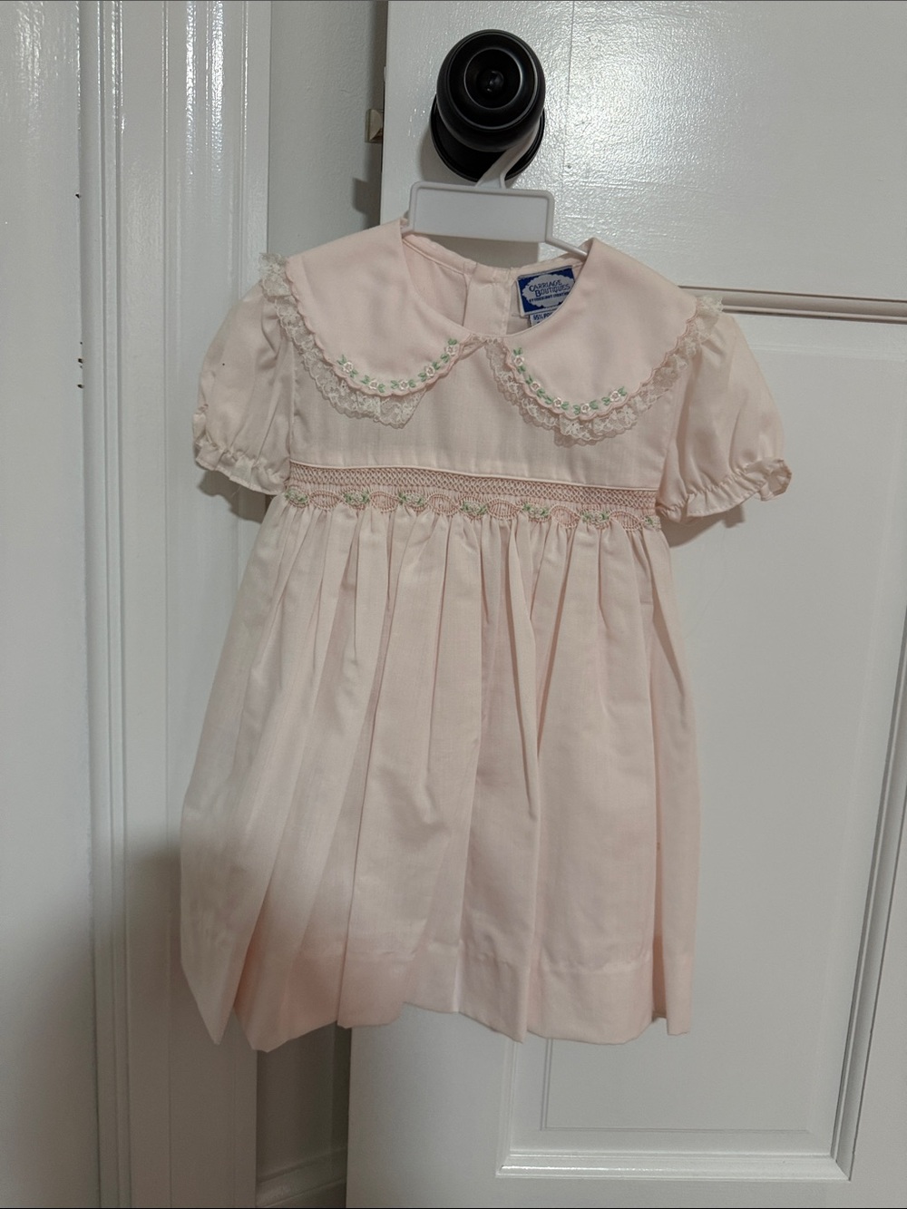 Carriage Boutique Pale Pink Smocked Peter Pan Collar Dress